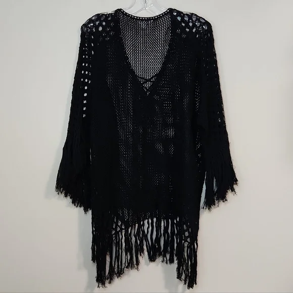 Hula Moon 💯% Cotton Black Oversized Crochet Swim Cover-Up, Size S~NWOT - Picture 3 of 7